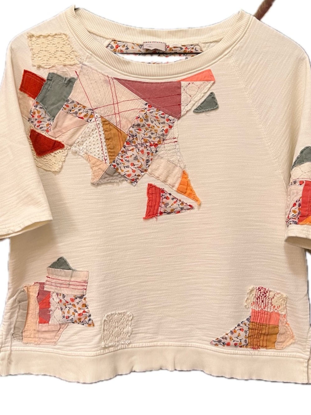 Anthropologie Postmark Boho Patchwork Quilted Boxy Sweatshirt Top S - Picture 3 of 15